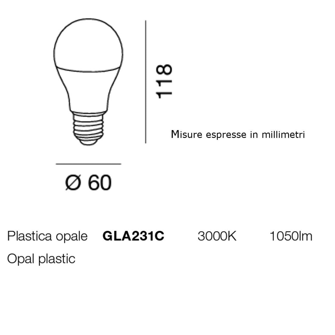 Confezione 10 lampadine gea led gla231c e27 12w led 1050lm 3000°k 200° luce calda plastica opale diffusa