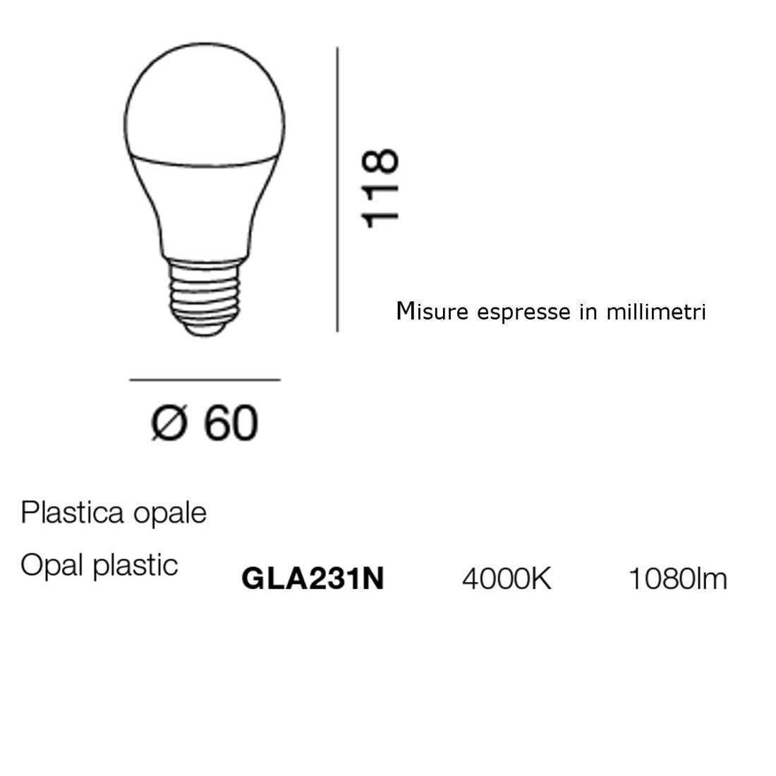 Confezione 10 lampadine gea led gla231n e27 12w led 1080lm 4000°k 200° luce naturale plastica opale diffusa