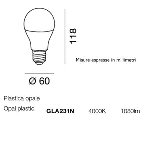 Confezione 10 lampadine gea led gla231n e27 12w led 1080lm 4000°k 200° luce naturale plastica opale diffusa