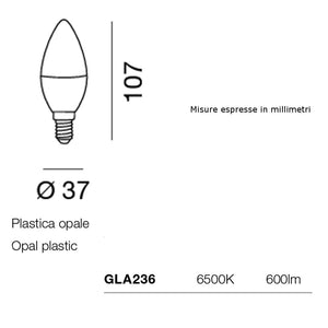 Confezione 10 lampadine gea led gla236 e14 7w led 600lm 160° 6500°k luce freddissima plastica bianca