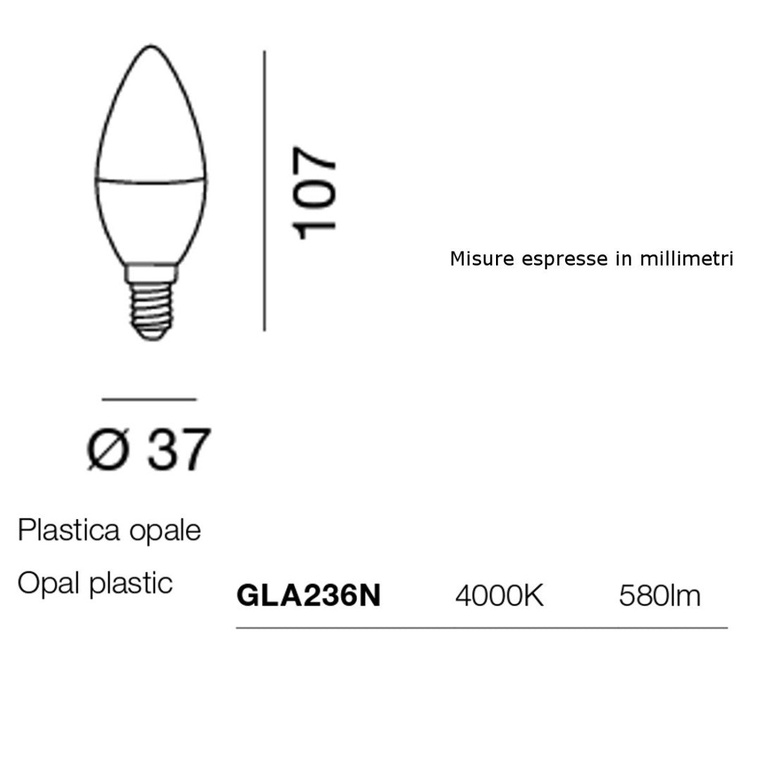 Confezione 10 lampadine gea led gla236n e14 7w led 580lm 160° 4000°k luce naturale plastica bianca interno