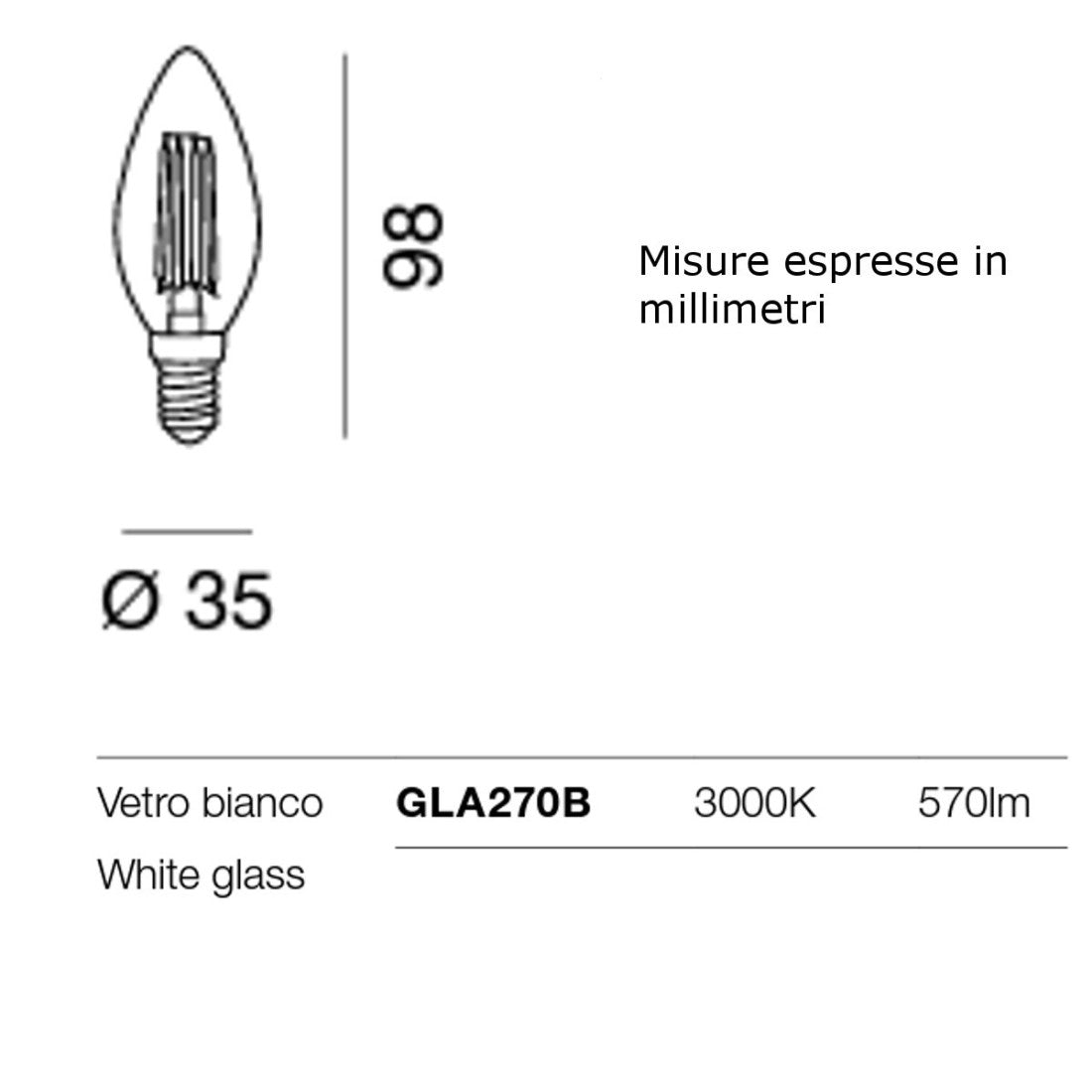 Confezione 10 lampadine gea led gla270 b e14 6w led 360° 3000°k vetro bianco luce calda