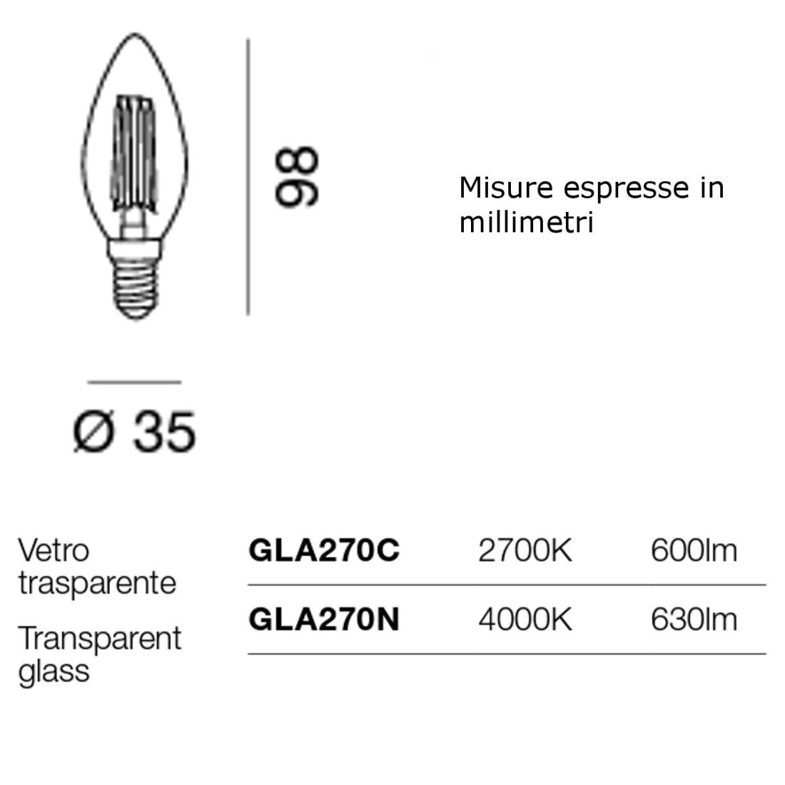 Confezione 10 lampadine gea led gla270 e14 6w led 360° oliva vetro trasparente luce calda naturale, tonalità luce 2700°k