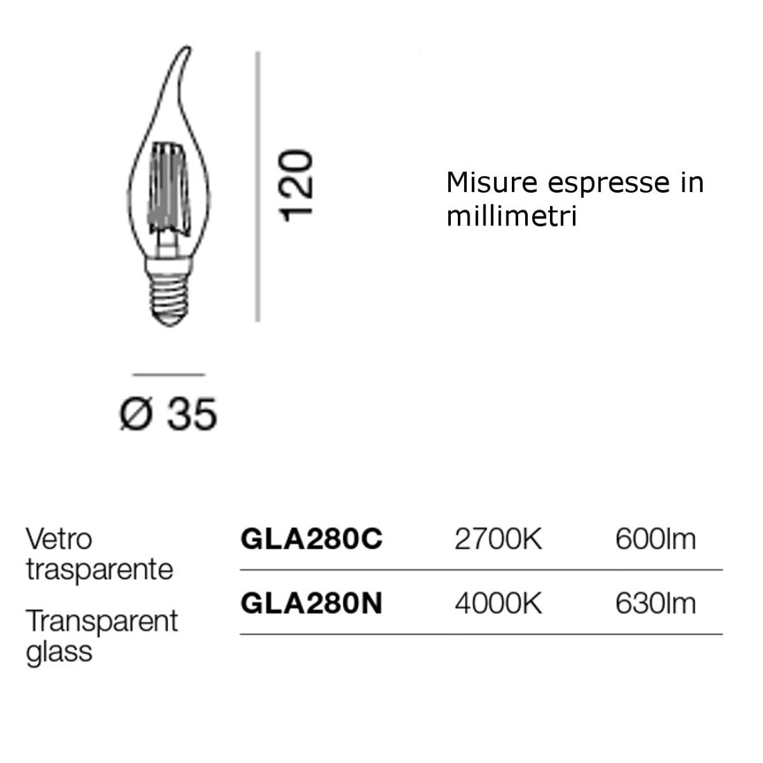 Confezione 10 lampadine gea led gla280 e14 6w led 360° vetro trasparente luce calda naturale oliva colpo di vento,