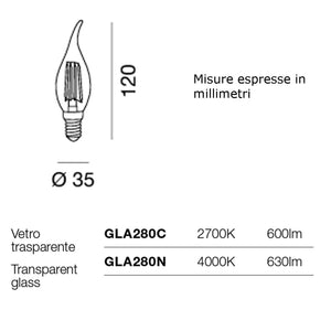 Confezione 10 lampadine gea led gla280 e14 6w led 360° vetro trasparente luce calda naturale oliva colpo di vento,