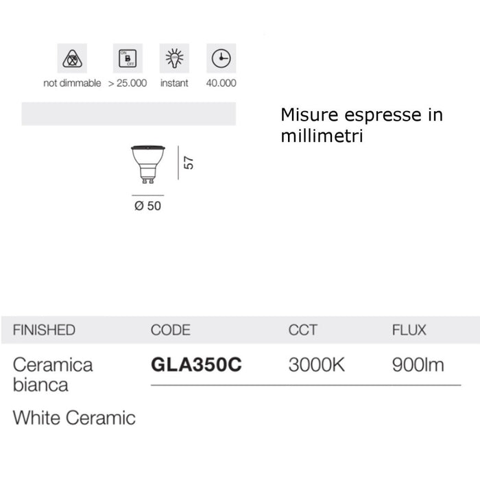 Confezione 10 lampadine gea led gla350 c gu10 led 3000k 900lm 110°