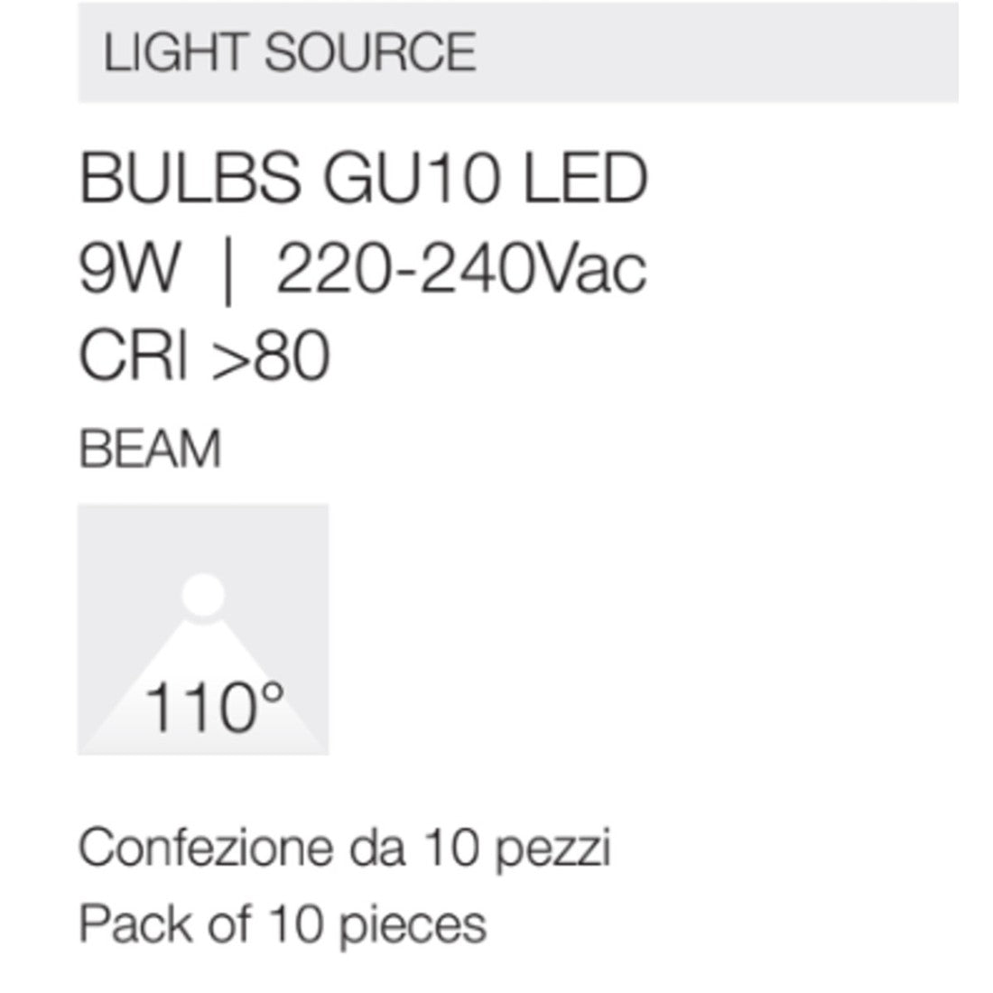 Confezione 10 lampadine gea led gla350 c gu10 led 3000k 900lm 110°