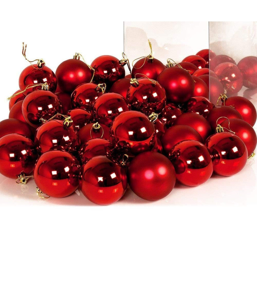 Confezione 54 Palline Di Natale Colore Rosso 6 Cm Addobbo Natalizio         