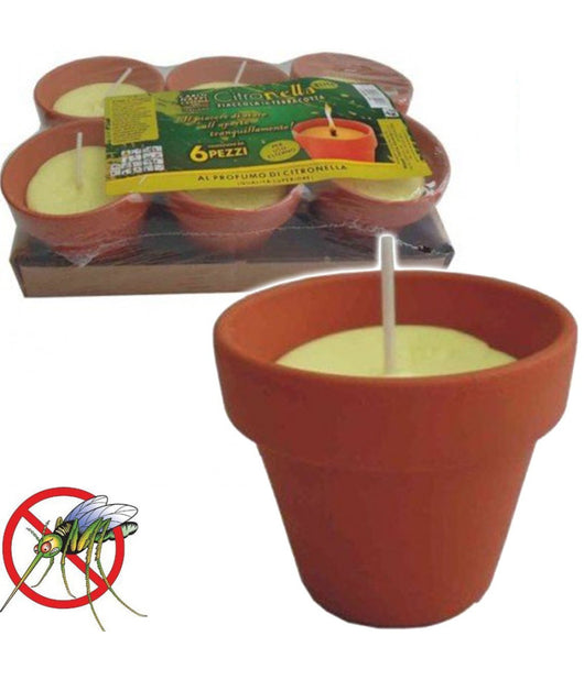 Confezione 6 Pz Citronella Coccio In Terracotta Diametro 10 Cm Antizanzare         