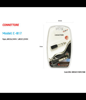 Connettore 3.5mm Spinotto Femmina A 6.5mm Jack Maschio Audio Adattatore Maxtech C-017         