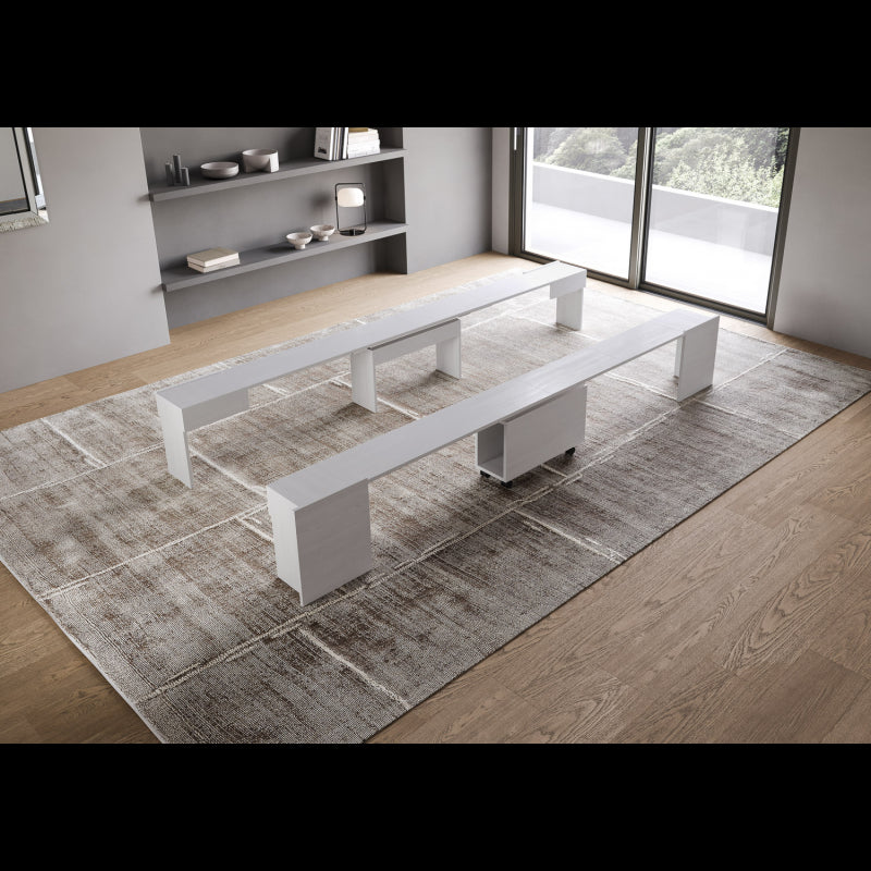 Consolle allungabile 90x42/302 Evolve con Panca inferiore e superiore 72x26/300 - Bianco Frassino