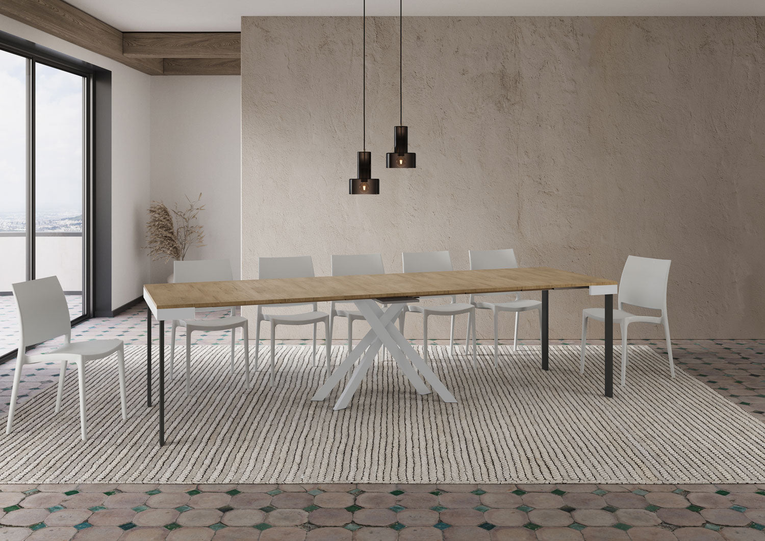 Consolle allungabile 90x40/300 cm Krack Evolution quercia natura telaio bianco