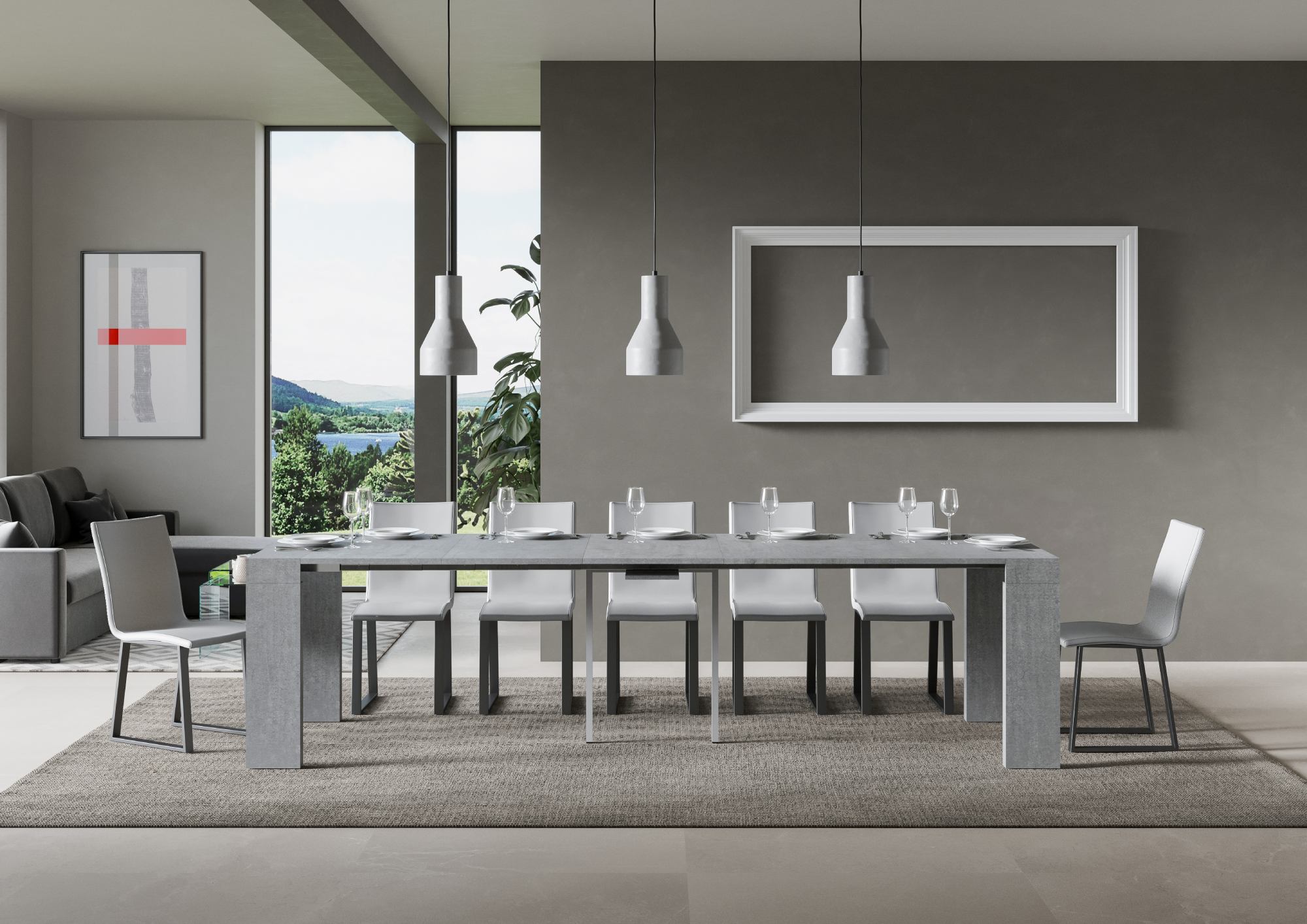 Consolle Allungabile 90-300x42x77 cm in Nobilitato Grigio