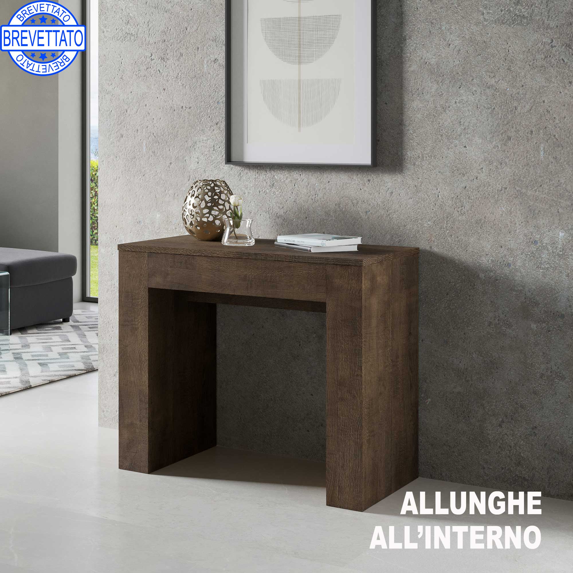 Consolle Allungabile 90-307x49x78 cm in Nobilitato Marrone