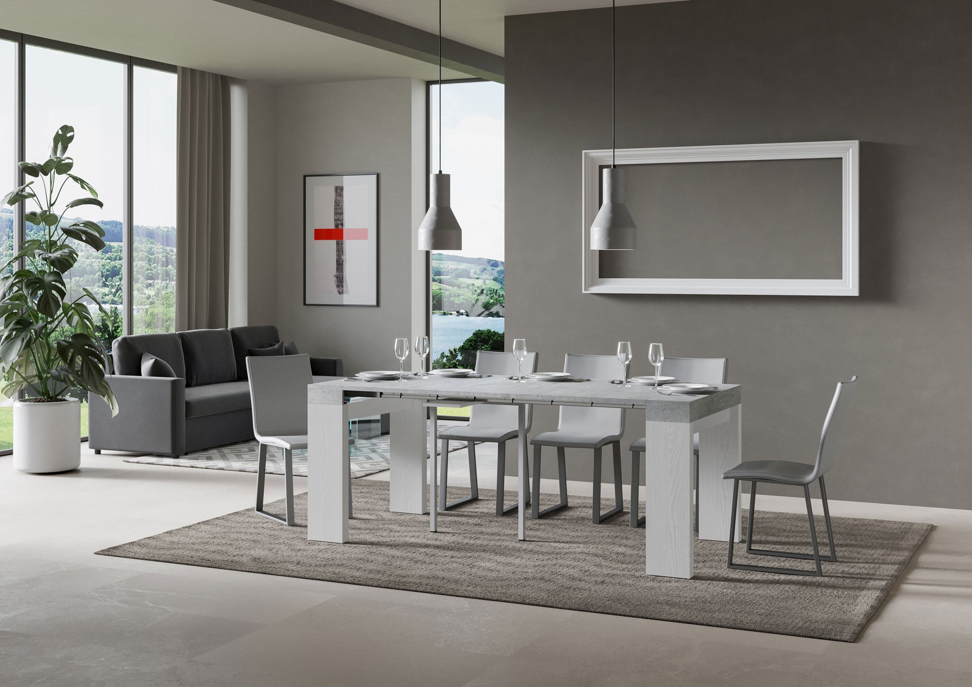 Consolle Allungabile 90-300x40x77 cm in Nobilitato Grigio e Bianco