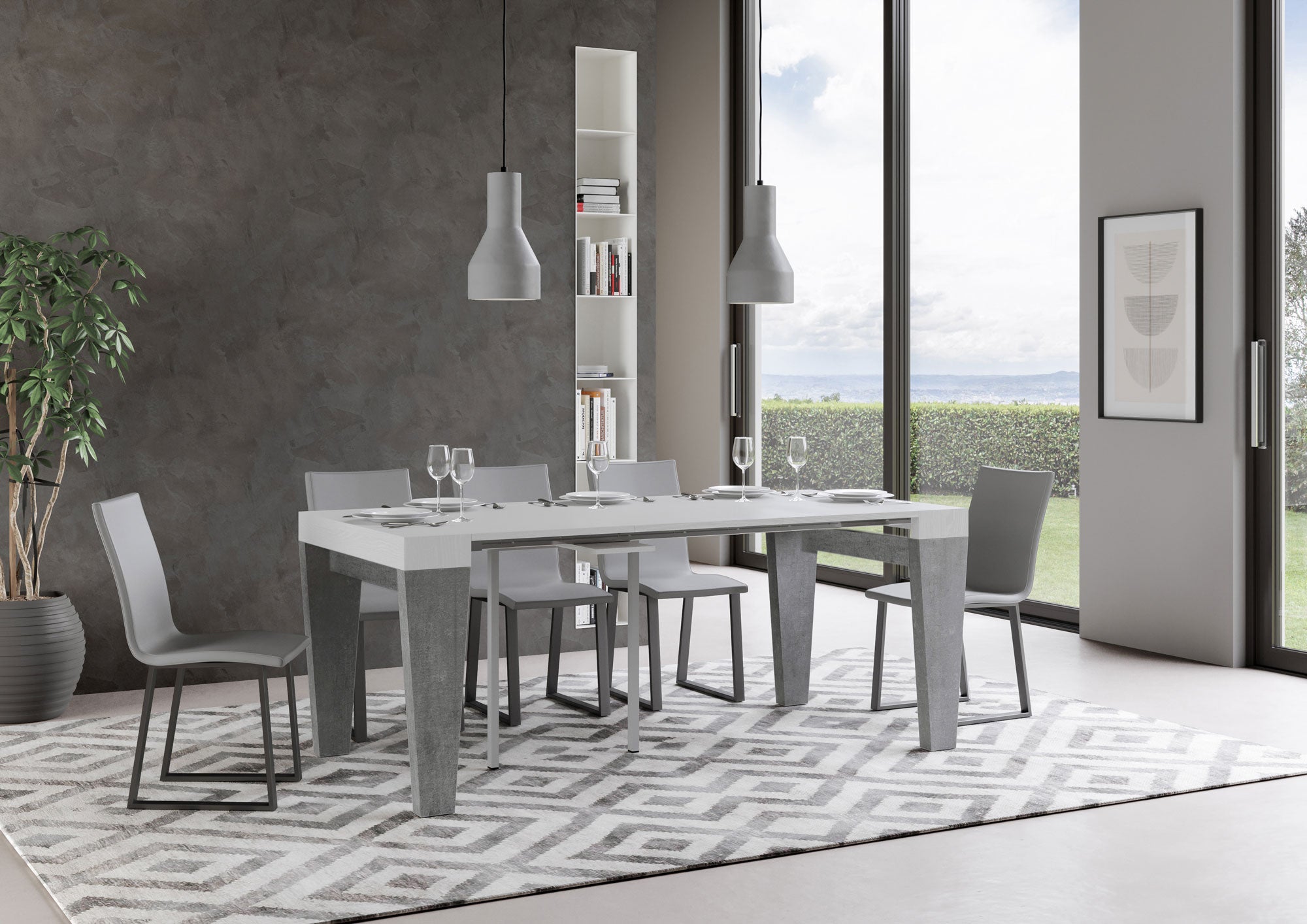 Consolle Allungabile 90-196x40x77 cm in Nobilitato Bianco e Grigio