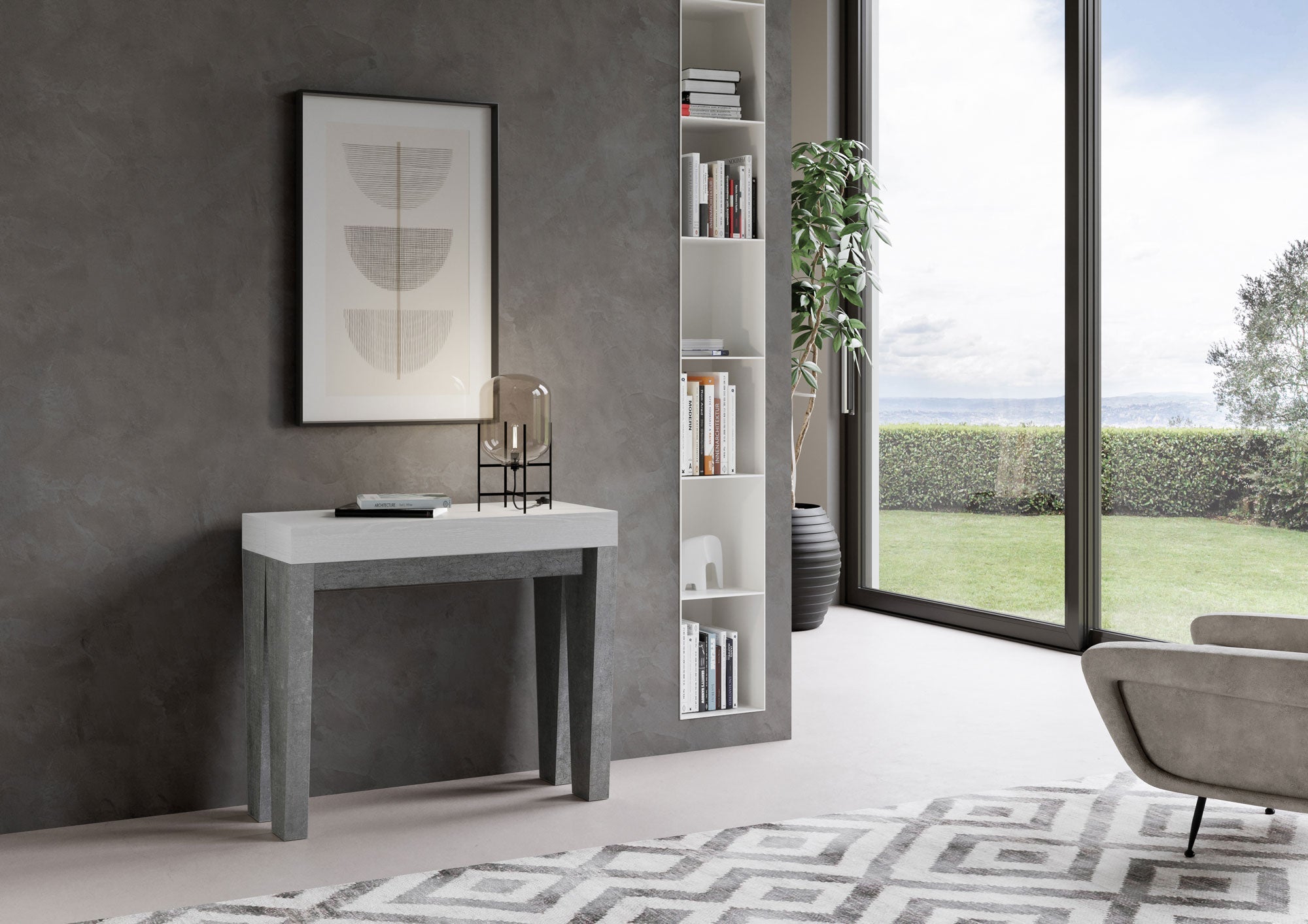 Consolle Allungabile 90-196x40x77 cm in Nobilitato Bianco e Grigio