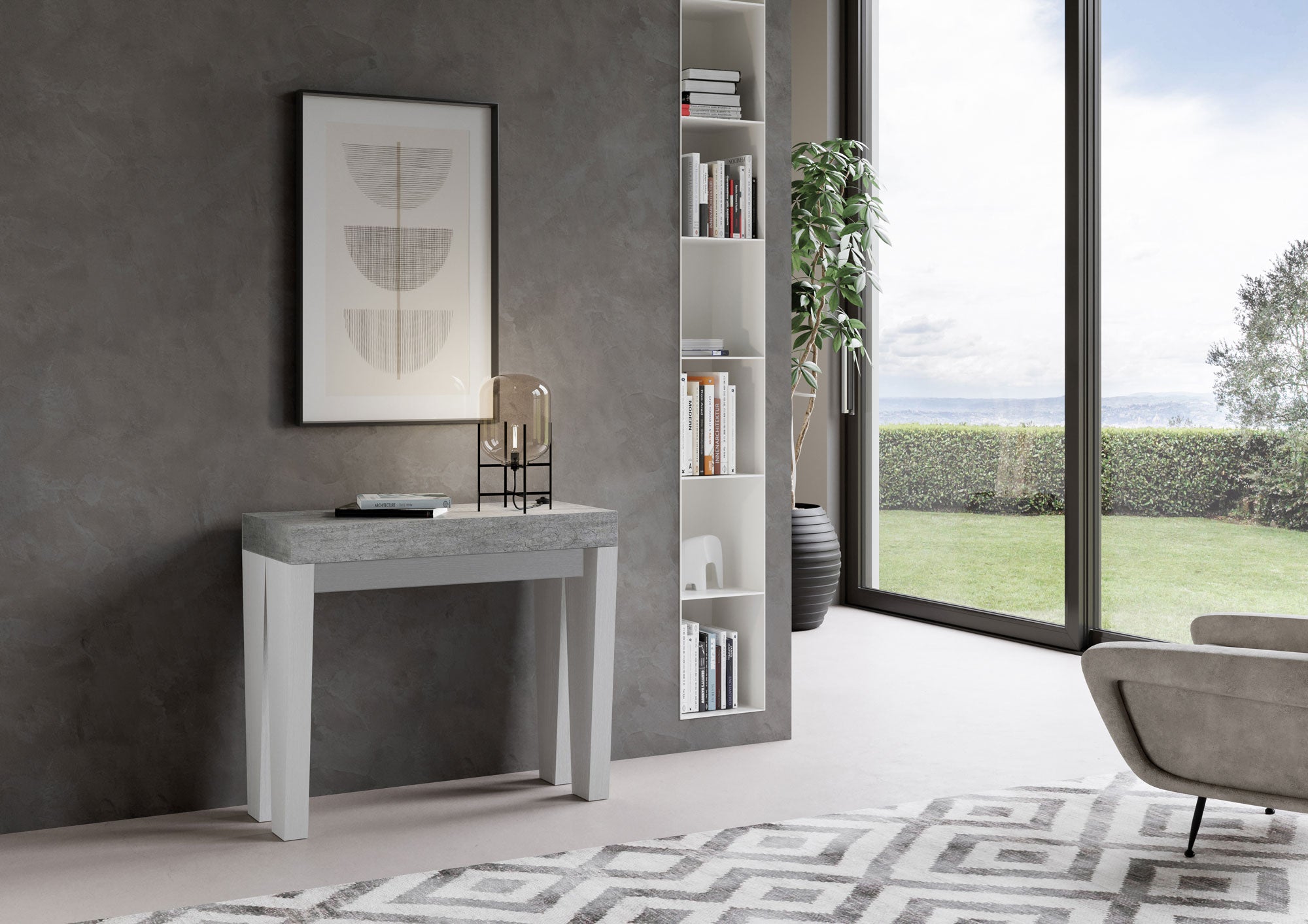 Consolle Allungabile 90-196x40x77 cm in Nobilitato Grigio e Bianco