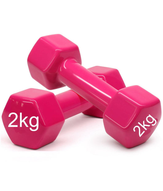 Coppia Di Manubri In Vinile Da 2kg Ognuno Manubri Pesi Palestra Fitness Rosa         