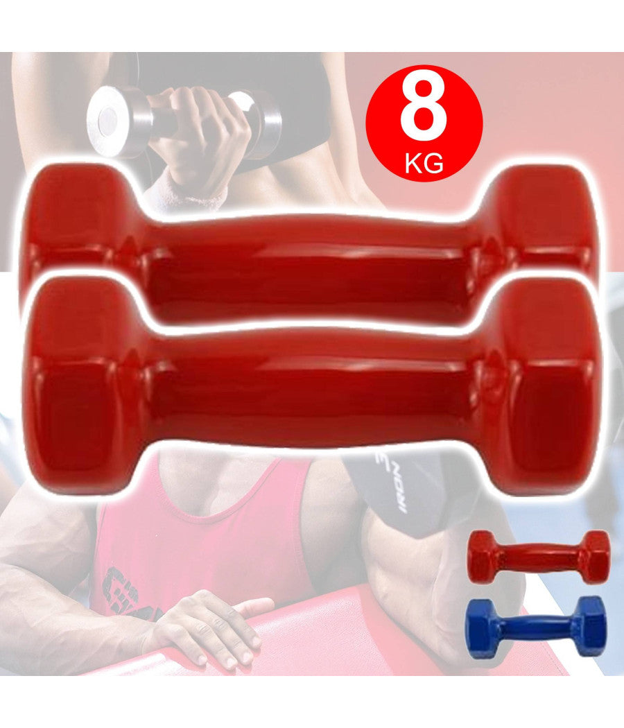 Coppia Di Manubri In Vinile Da 8kg Ognuno Manubri Pesi Palestra Bodybuilding         