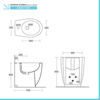 Coppia di sanitari filomuro per anziani Rimless con sedile Hera