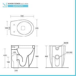 Coppia di sanitari filomuro per anziani Rimless con sedile Hera