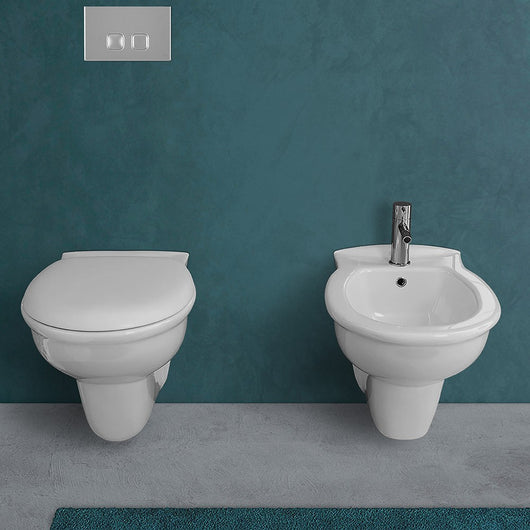 Coppia di Sanitari sospesi WC + Copriwater soft close e Bidet serie Karla