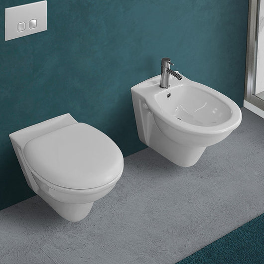 Coppia di Sanitari sospesi WC + Copriwater soft close e Bidet serie Karla