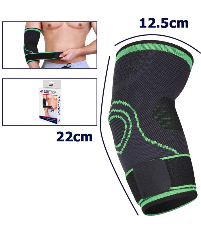 Coppia Gomitiera Fascia Elastica Supporto Per Gomito Sport Anallergico Verde         