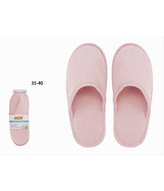 Coppia Pantofole Ciabatte Bagno Chiuse In Tessuto Rosa Taglia 35-40 Stanza 79685         