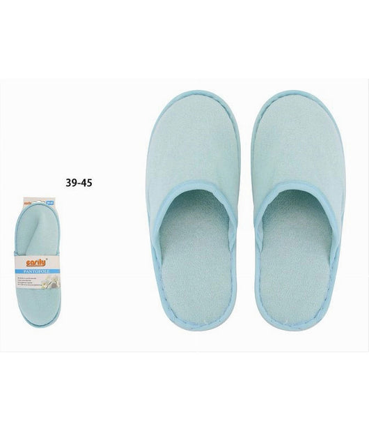 Coppia Pantofole Ciabatte Bagno Chiuse Tessuto Azzurro Taglia 39-45 Stanza 79694         