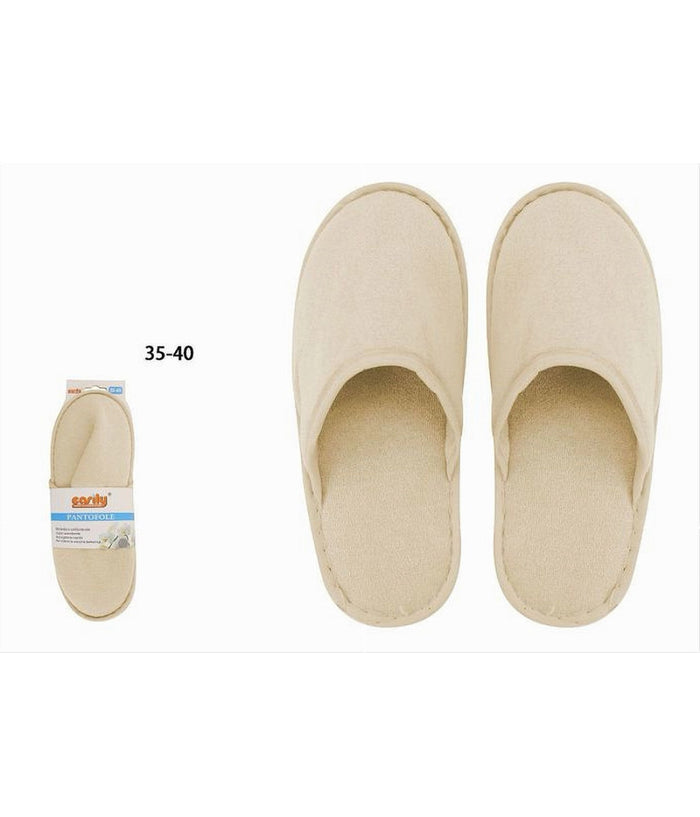 Coppia Pantofole Ciabatte Bagno Chiuse Tessuto Beige Taglia 35-40 Stanza 79687         