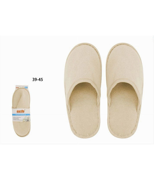 Coppia Pantofole Ciabatte Bagno Chiuse Tessuto Beige Taglia 39-45 Stanza 79693         