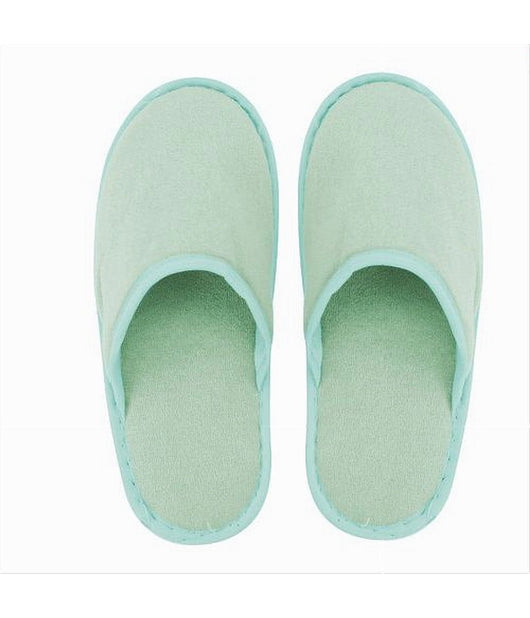 Coppia Pantofole Ciabatte Bagno Chiuse Tessuto Verde Taglia 35-40 Stanza 79686         