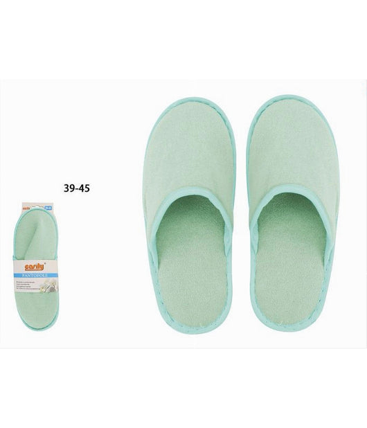 Coppia Pantofole Ciabatte Bagno Chiuse Tessuto Verde Taglia 39-45 Stanza 79692         