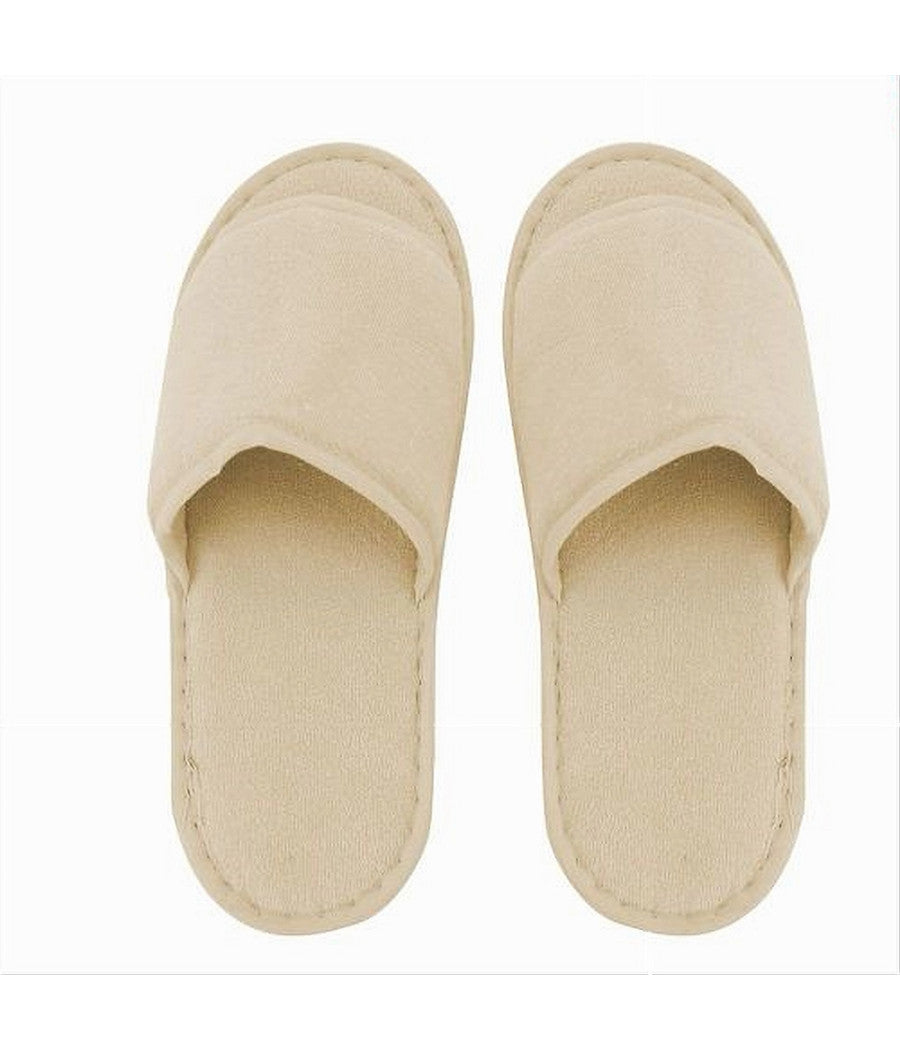 Coppia Pantofole Ciabatte Bagno In Tessuto Beige Taglia 35-40 Stanza Hotel 79675         