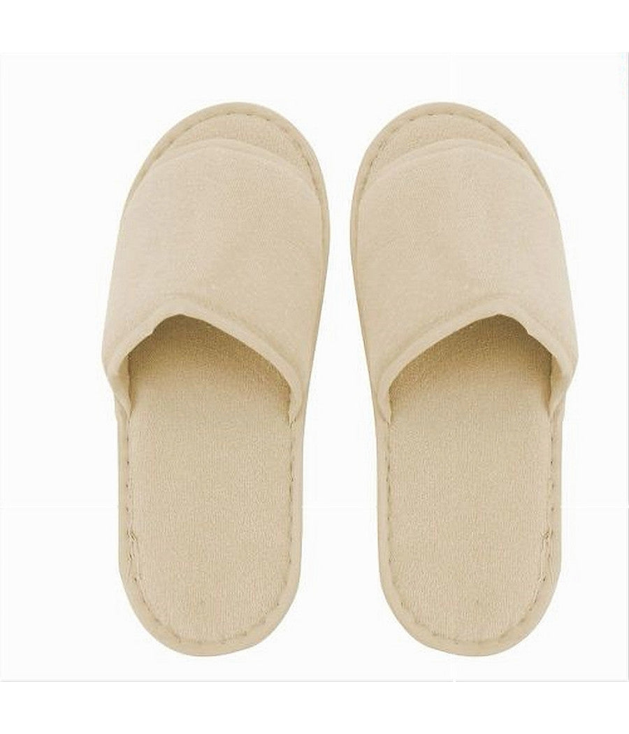 Coppia Pantofole Ciabatte Bagno In Tessuto Beige Taglia 39-45 Stanza Hotel 79681         