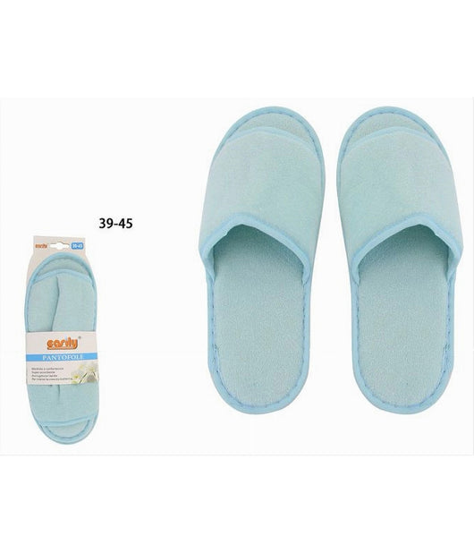 Coppia Pantofole Ciabatte Bagno Tessuto Azzurro Taglia 39-45 Stanza Hotel 79682         