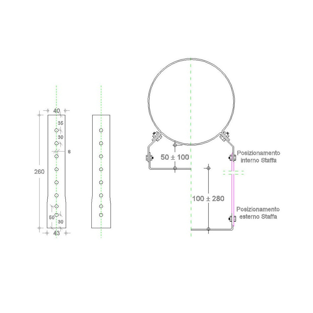 Coppia prolunghe regolabili 100 - 280mm 20 decimi aisi 304