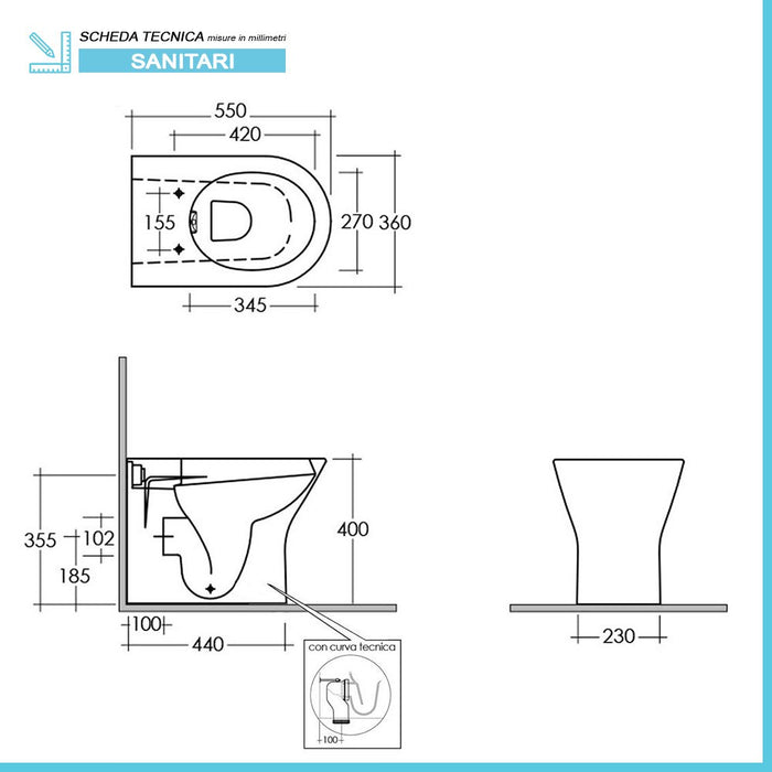 Sanitari filo parete Feeling rimfree in grigio opaco con copriwc softclose