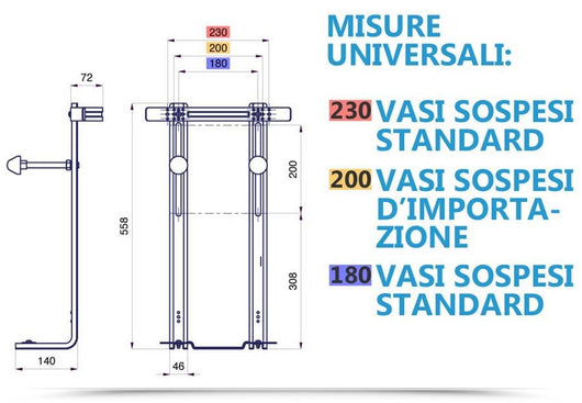 Coppia staffe per wc e bidet sospesi in acciaio portata 400 kg universale