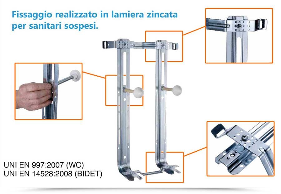 Coppia staffe per wc e bidet sospesi in acciaio portata 400 kg universale