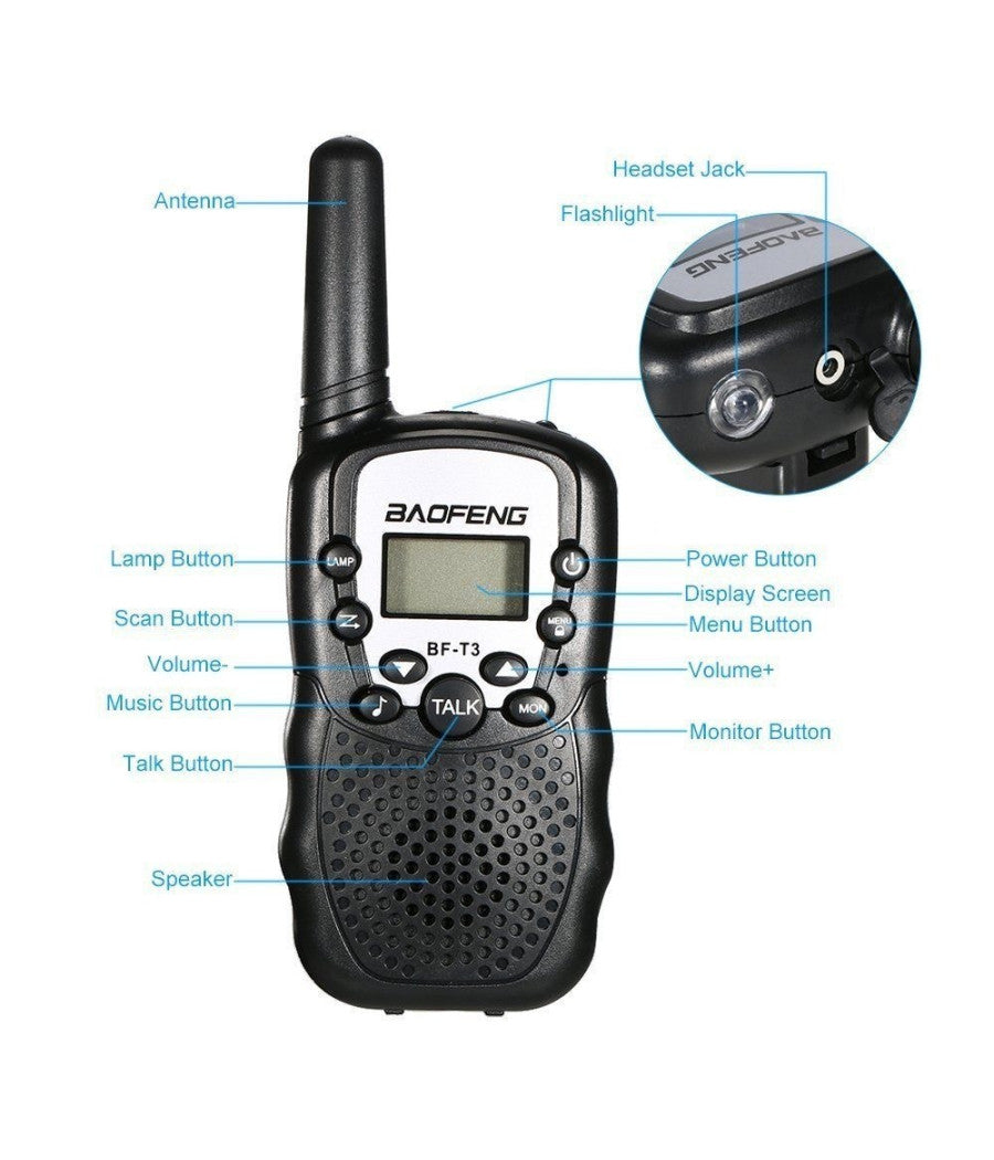 Coppia Walkie Talkie Vox Ricetrasmittente Colorati 2 Pz Radio Baofeng Bf T3         