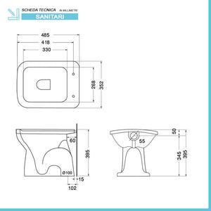 Coppia wc e bidet con scarico a pavimento e copriwc originale Ginevra 