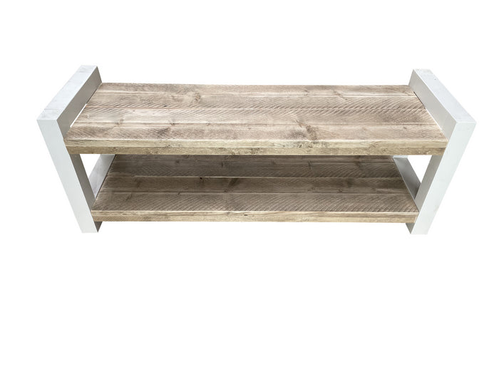 Panca da giardino in legno Londra dimensioni 120Lx40Hx38P cm con gambe Colore Bianco con cuscino incluso  