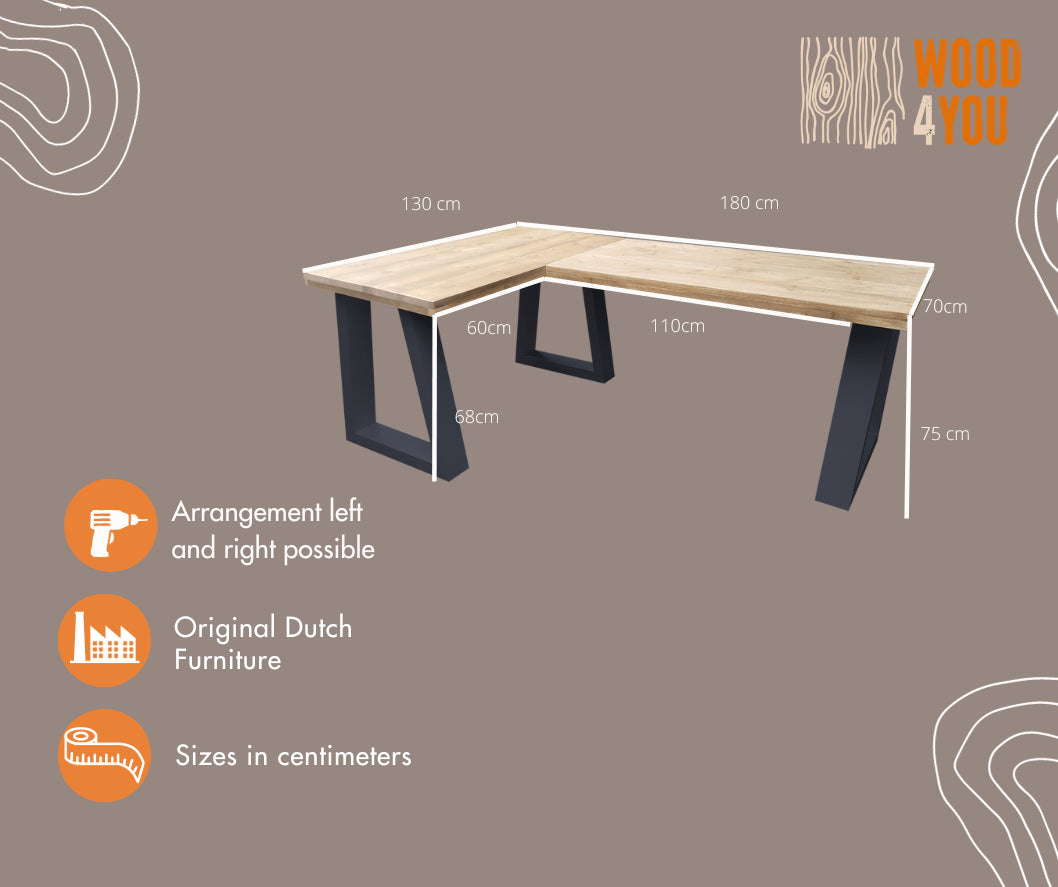 Scrivania ad angolo in legno Vancouver dimensioni 180/130 cm con gambe Colore Antracite