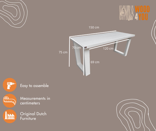 Scrivania in legno con gambe Colore Bianco New England lunghezza 150 cm