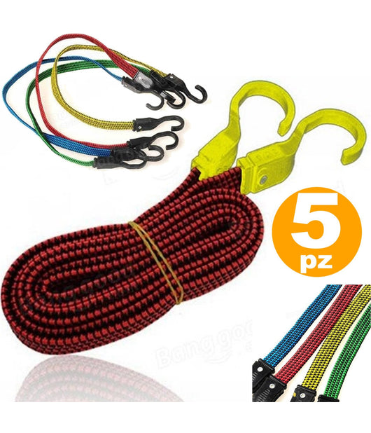 Corda Elastica Con Ganci Per Bici, Moto, Auto 5 Pezzi Da 1,5 M X 2 Cm         