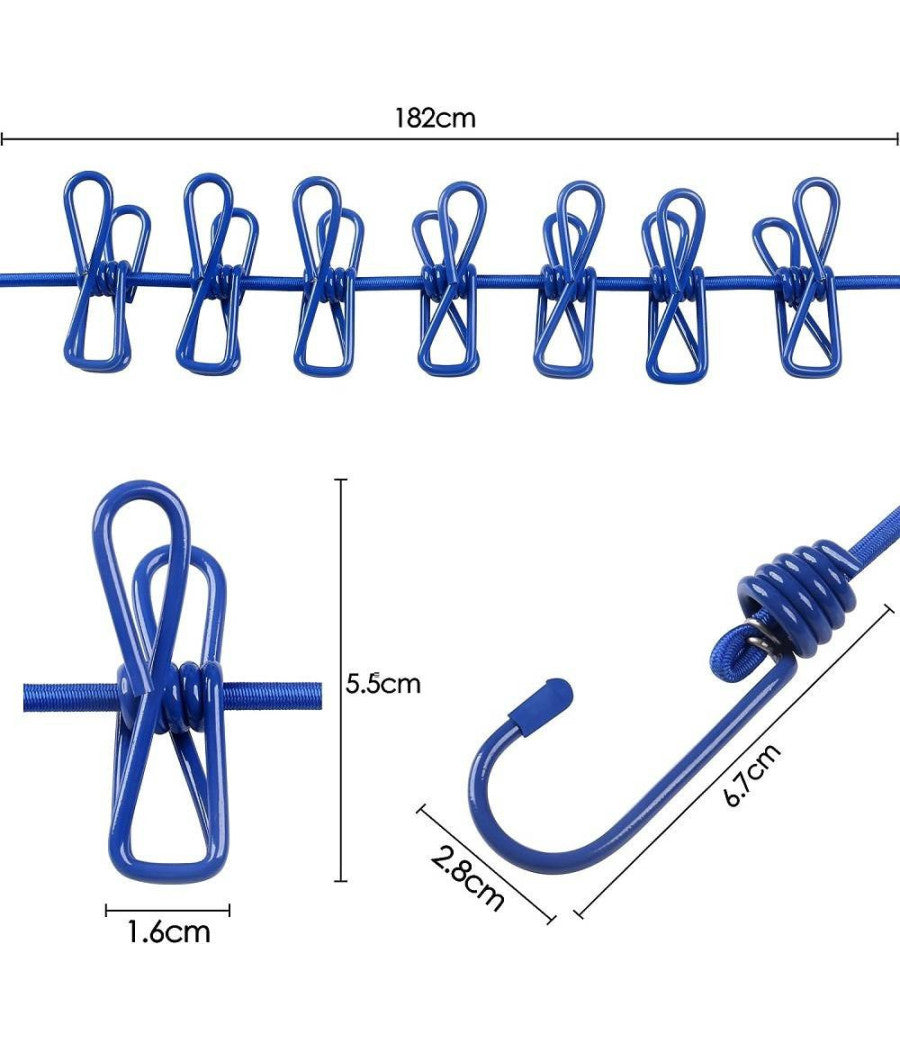 Corda Stendibiancheria Filo X Bucato Con 12 Mollette 180cm Uso Esterno Flessible         