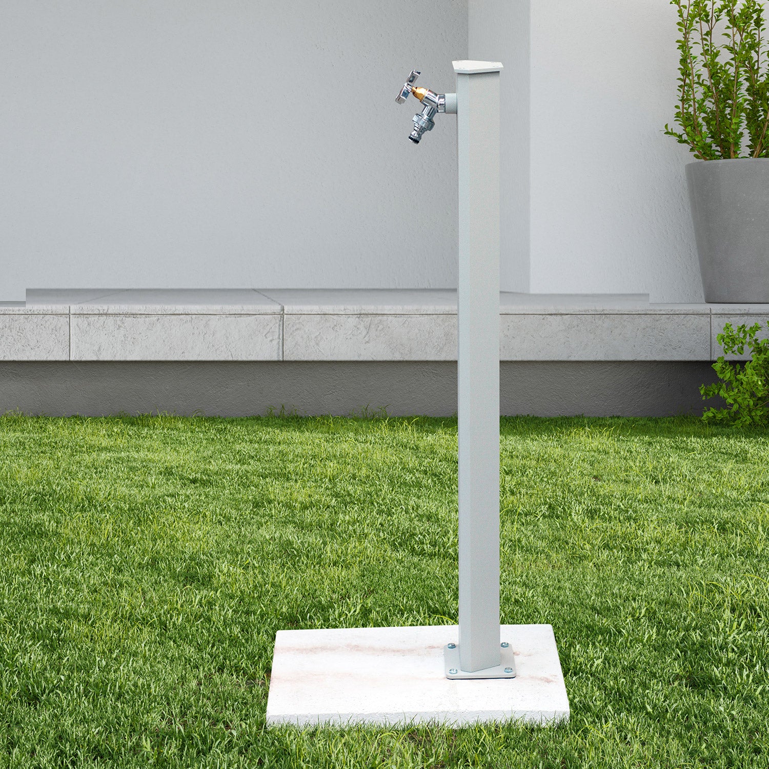 Fontana da Giardino con Rubinetto in Acciaio e Alluminio Cork Bianco Grigiastro